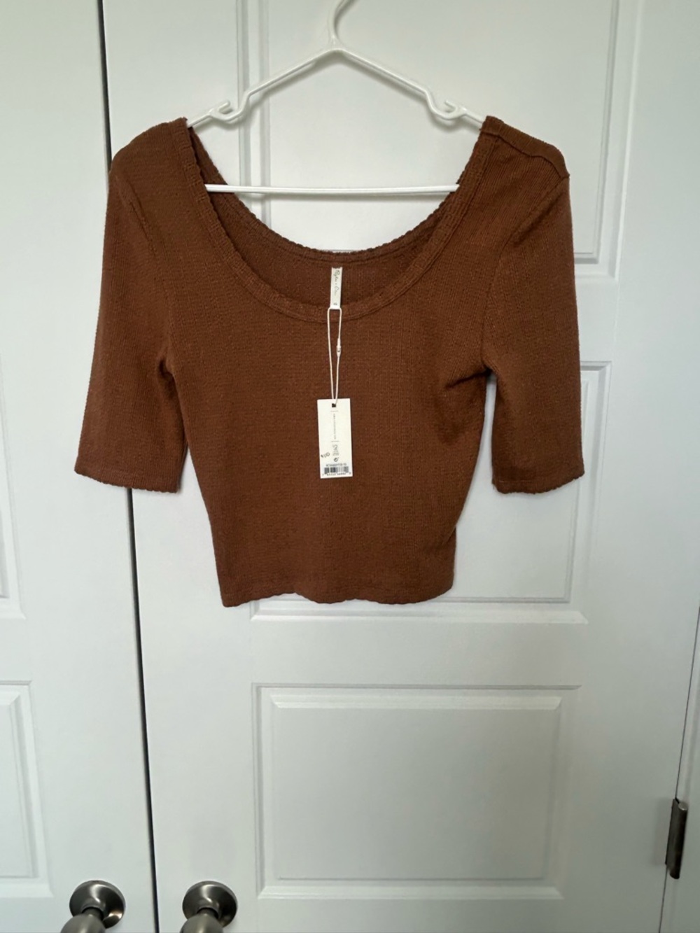 Rylee + Cru Rust Brown Knit Scoop Neck Crop Top